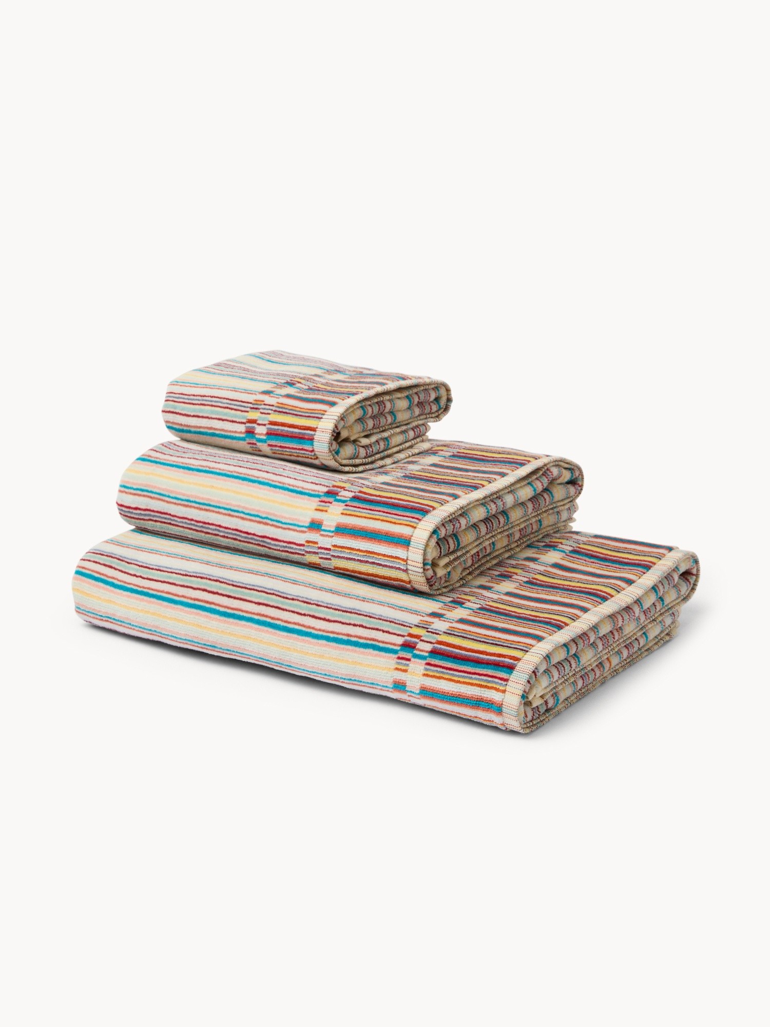 Asciugamano in velour di puro cotone con lavorazione jacquard a righe - Prezzo di lancio, Multicolor, large image number 0