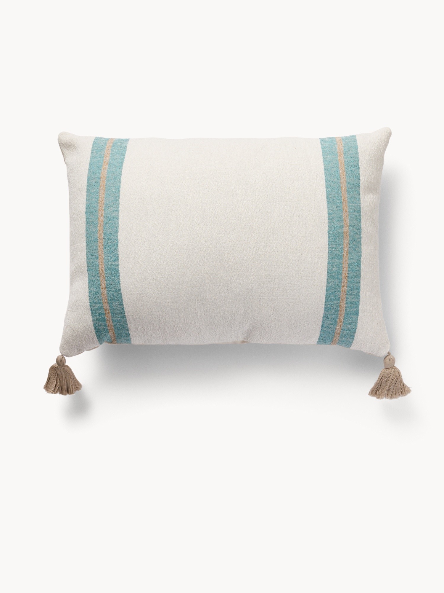 Cuscino a righe e nappine 40x60cm, Bianco/Azzurro, large image number 1