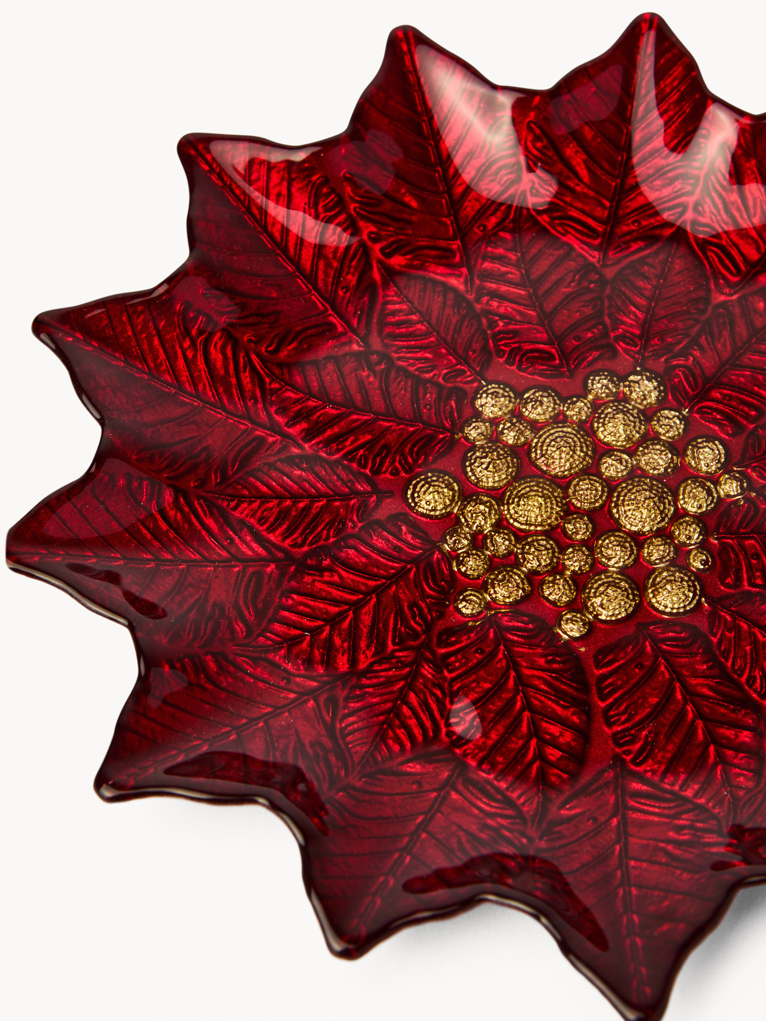 Glass fruit plate with a Christmas star design, Red, large image number 1