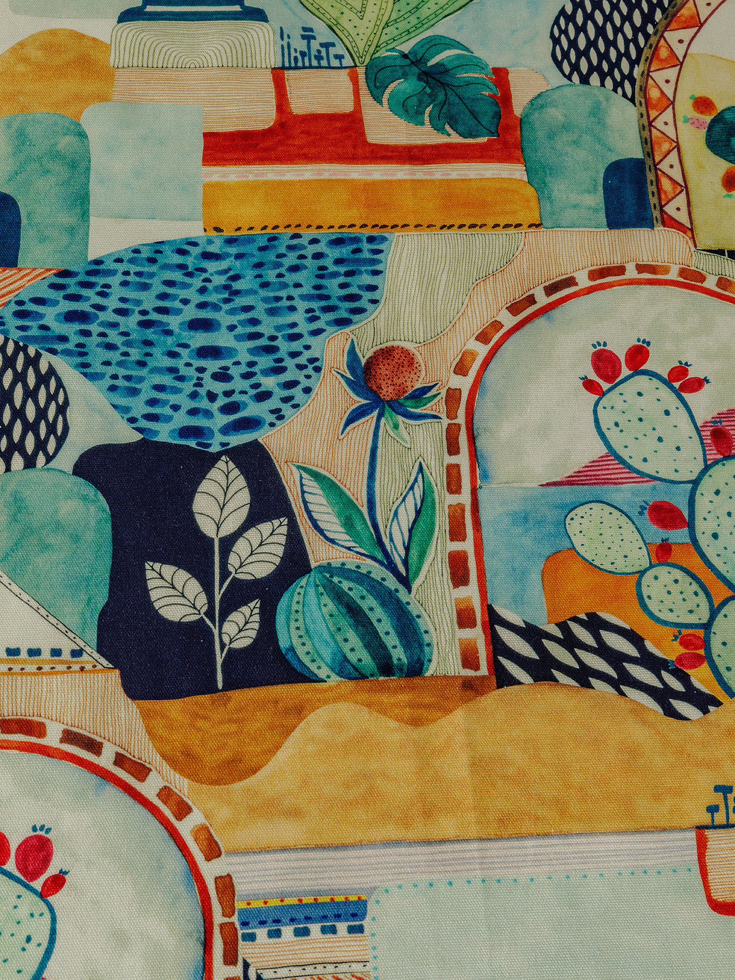 Tovaglia puro cotone idrorepellente stampa fichi d'india, Multicolor, large image number 1