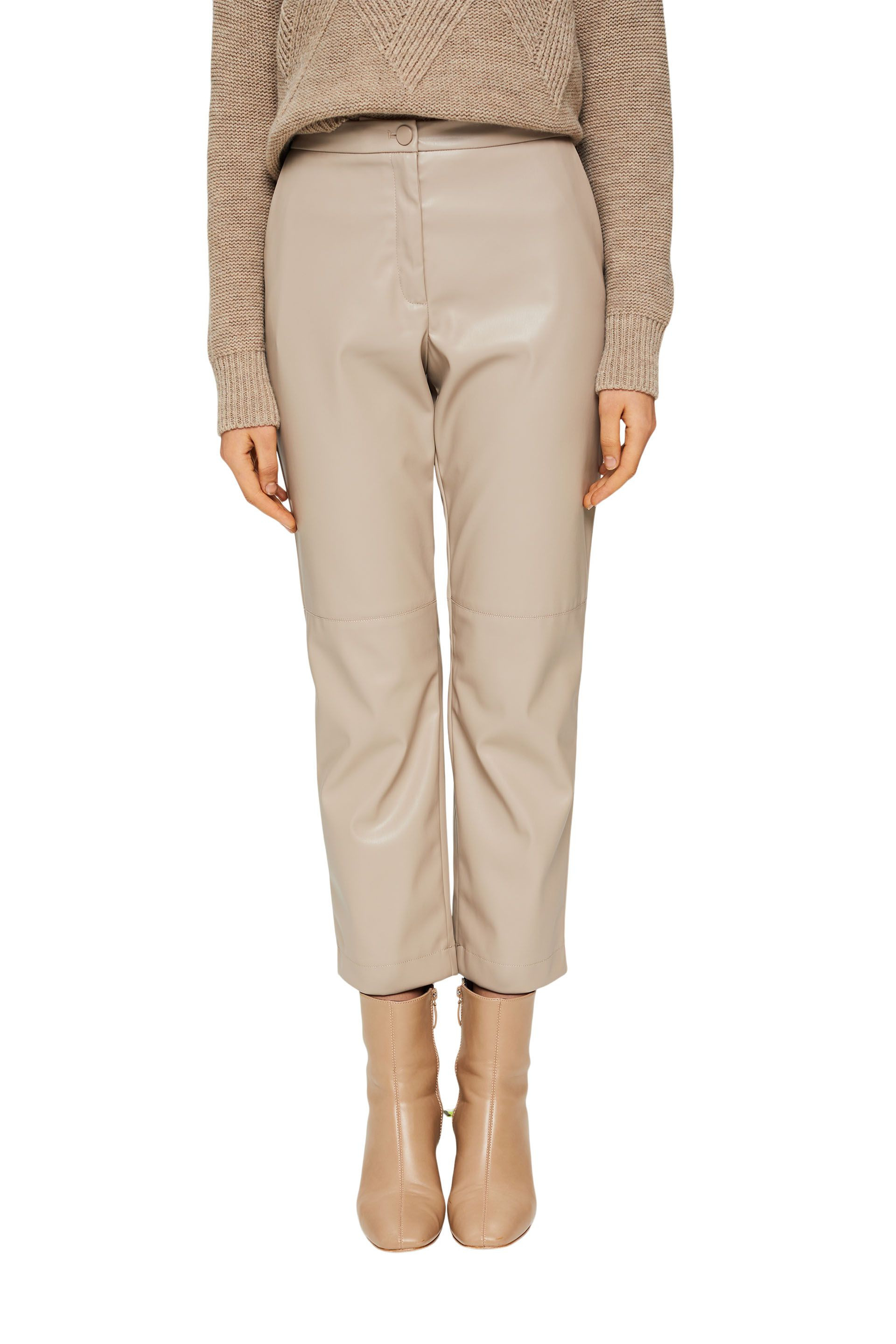 Cropped faux leather trousers, Light Beige, large image number 1