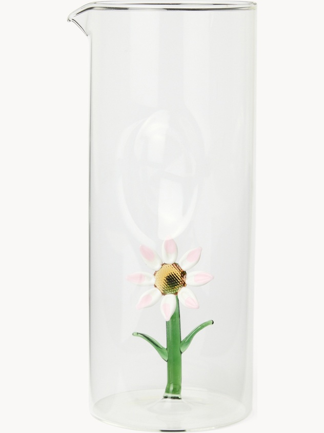 Borosilicate glass carafe with flower detail