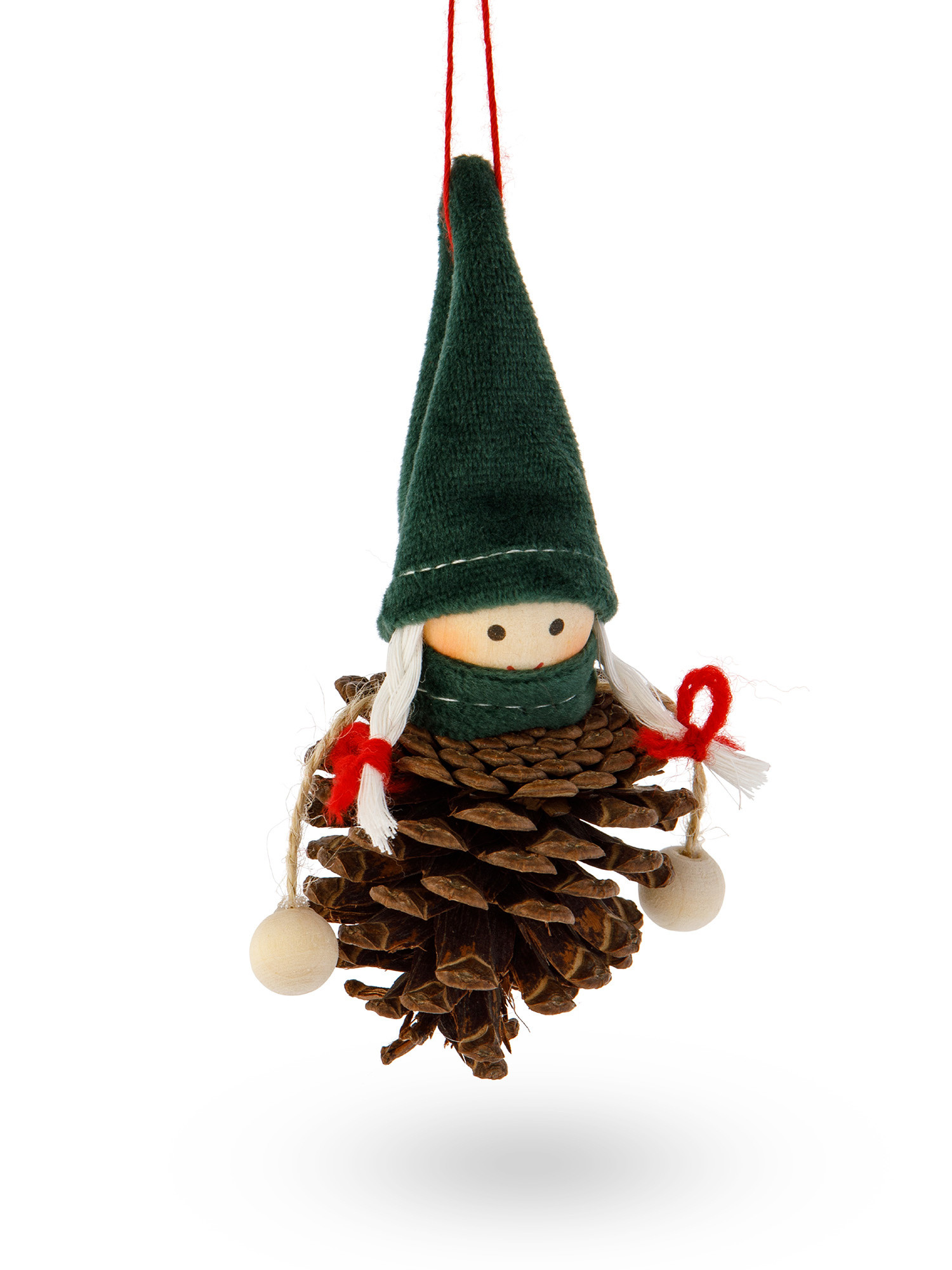 Set 2 addobbi albero in feltro bambini con pigna, Verde, large image number 1