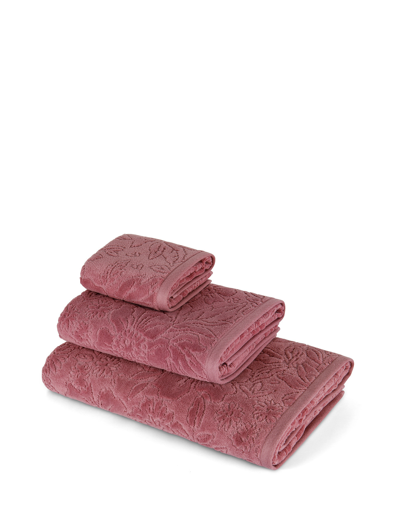 Asciugamano puro cotone lavorazione a fiori, Rosa scuro, large image number 0