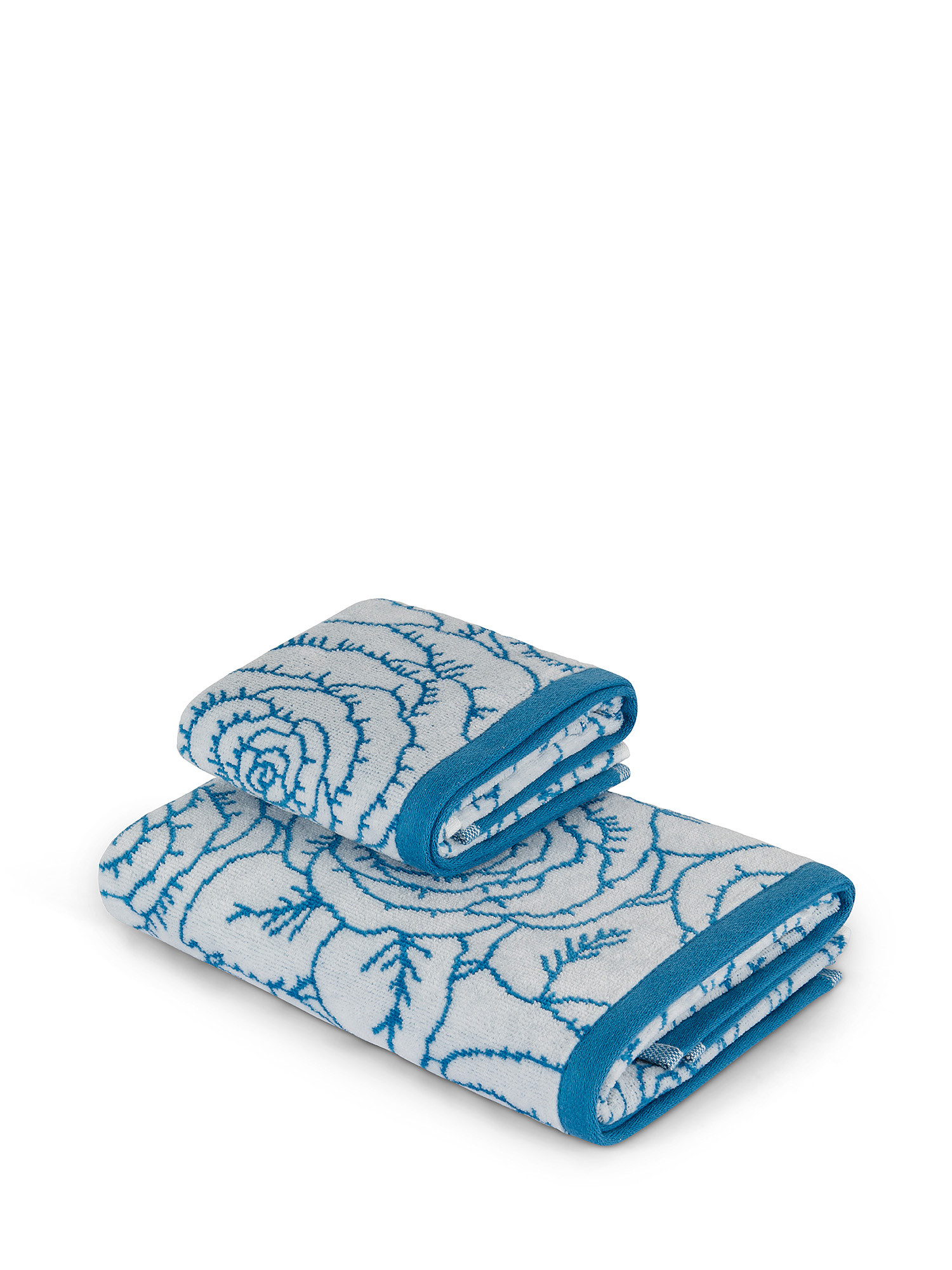 Asciugamano cotone velour motivo rose, Blu, large image number 0