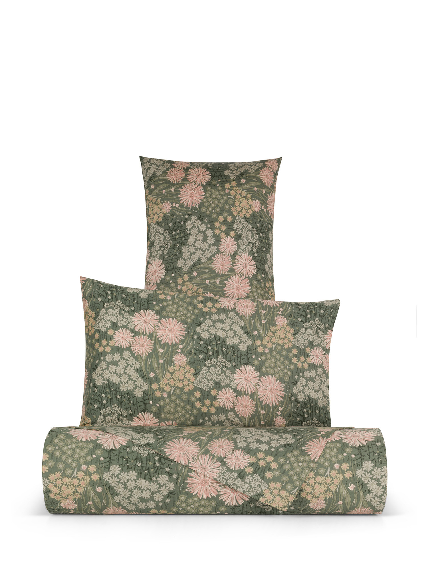Floral patterned cotton satin duvet cover set, Green, large image number 0