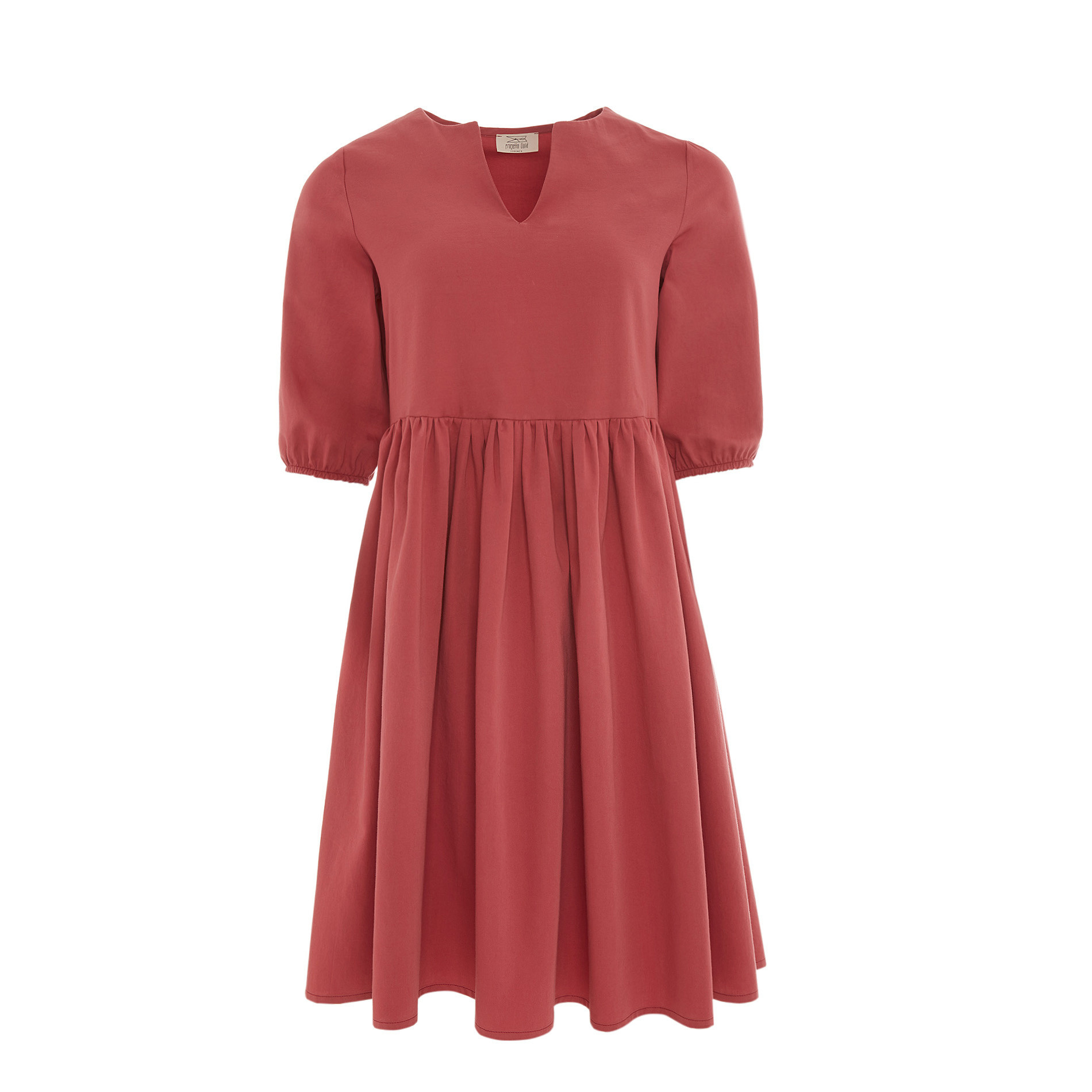 Solid colour cotton satin dress with gathering, Dark Pink, large image number 0