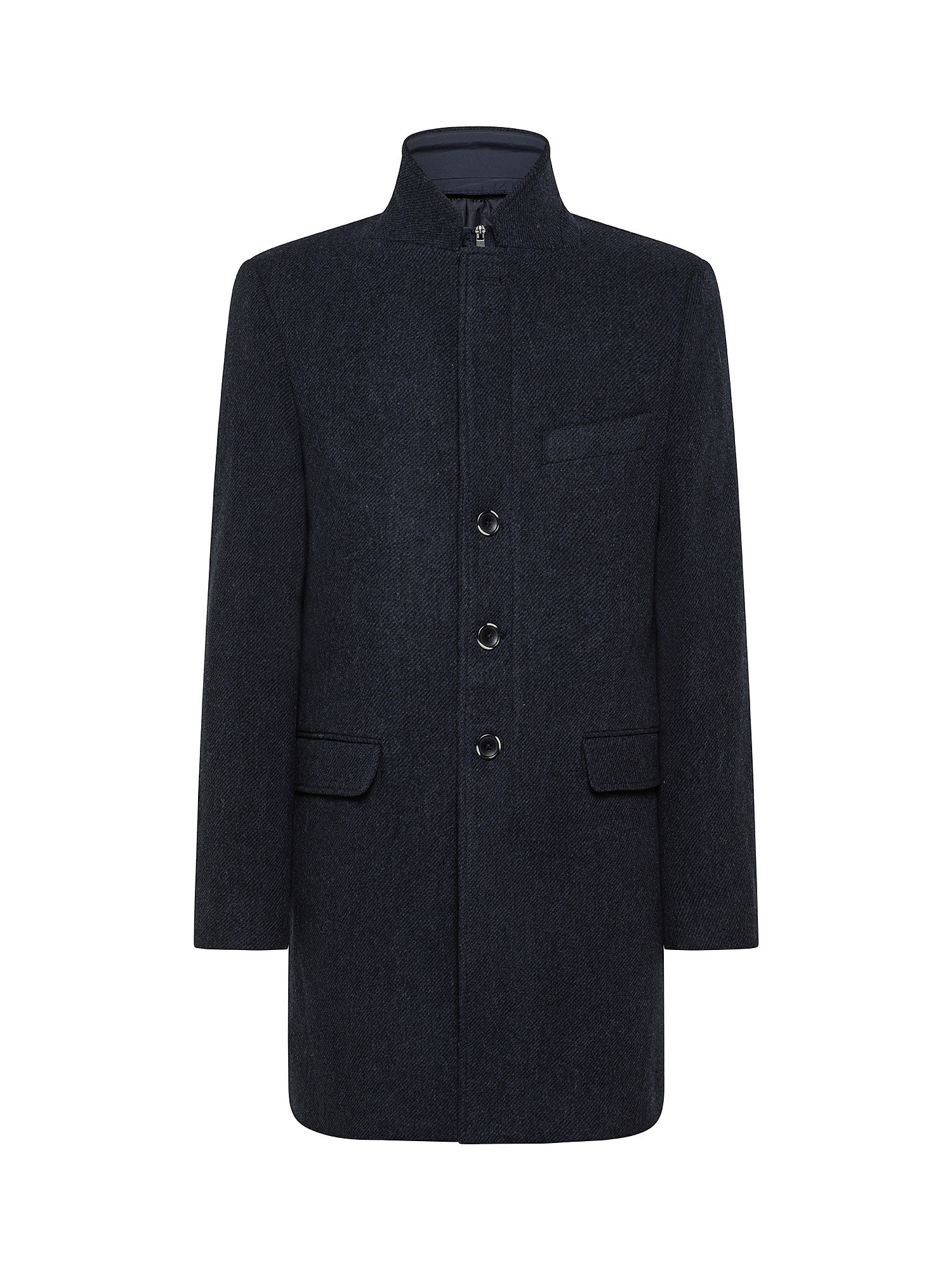 Wool coat with micro pattern and removable windproof bib, Blue, large image number 0