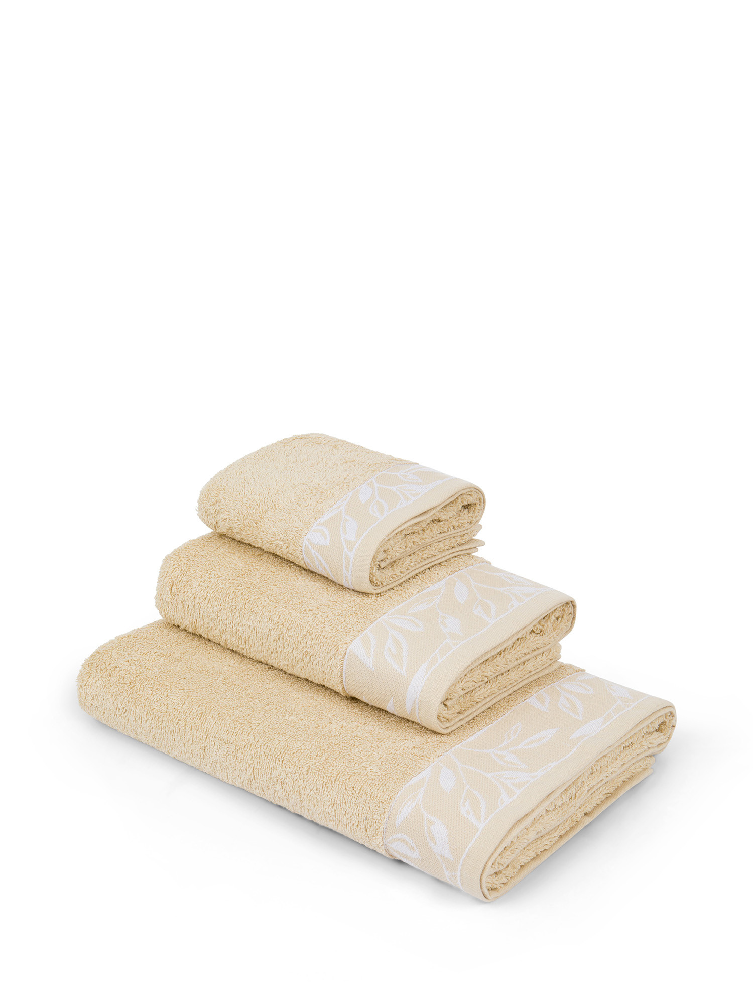 Set 3 asciugamani in spugna di cotone con bordo jacquard, Beige, large image number 0
