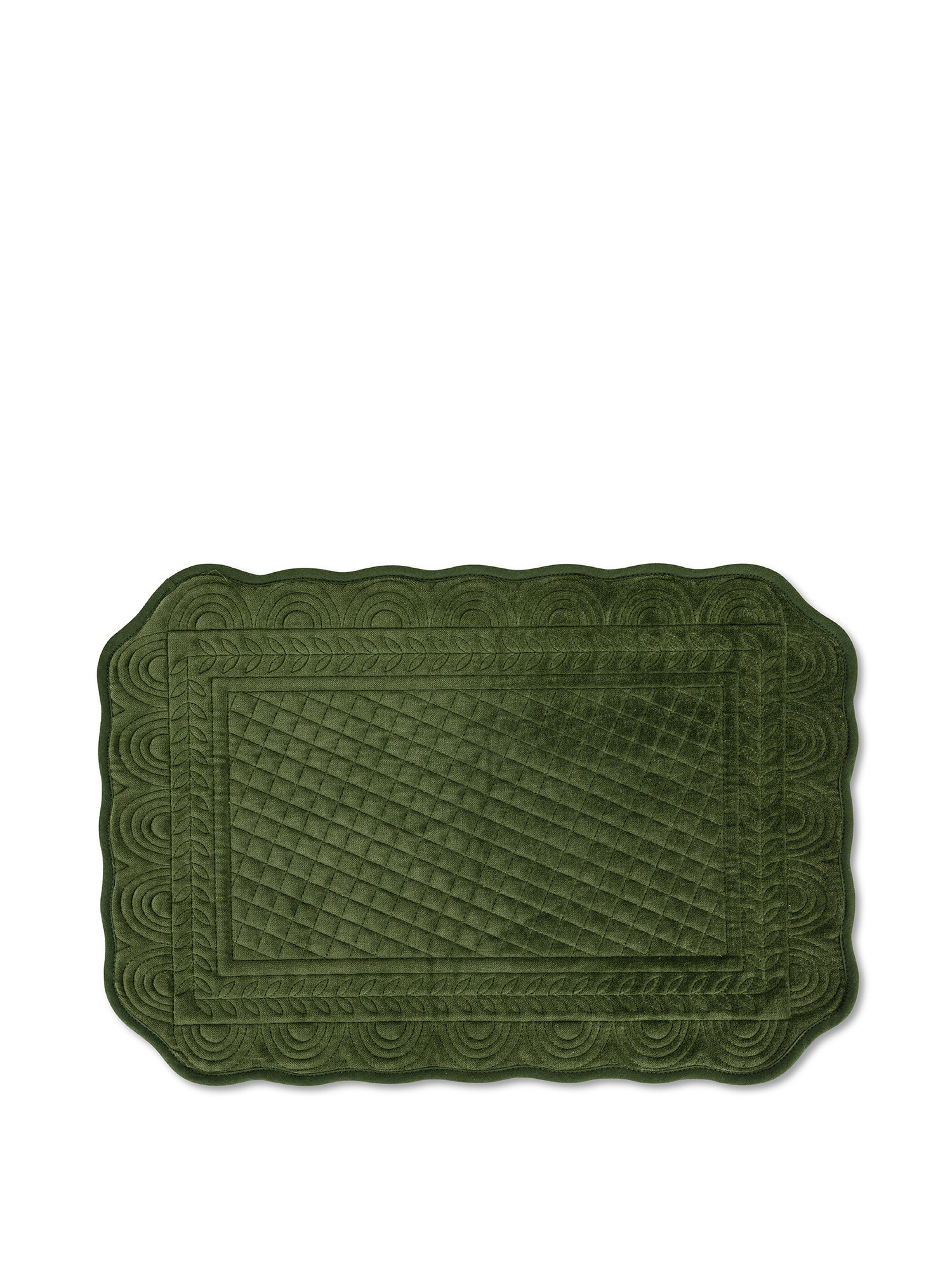 Plain color cotton velvet quilted placemat, Green, large image number 0