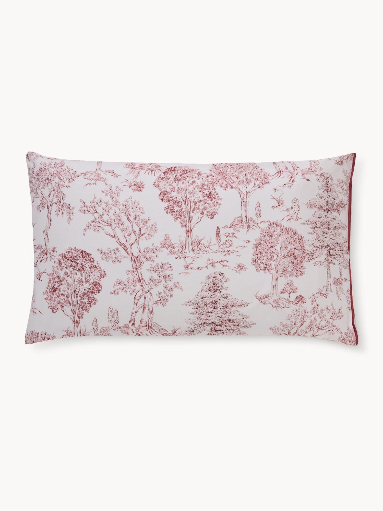 Cotton percale pillowcase,Toile de Jouy pattern, Bianco/Rosso, large image number 0