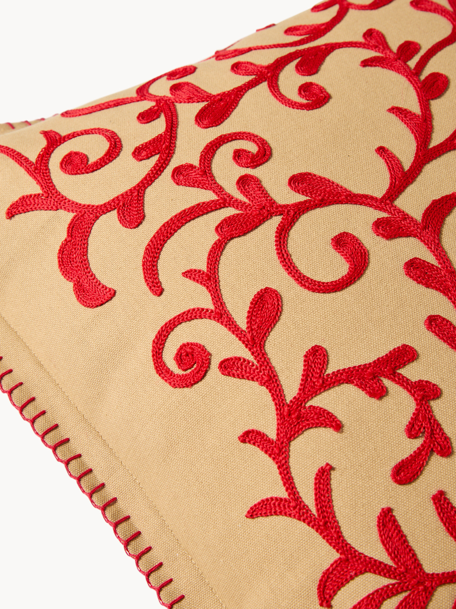 Cuscino 45x45 in cotone con ricamo a catenella, Rosso, large image number 2