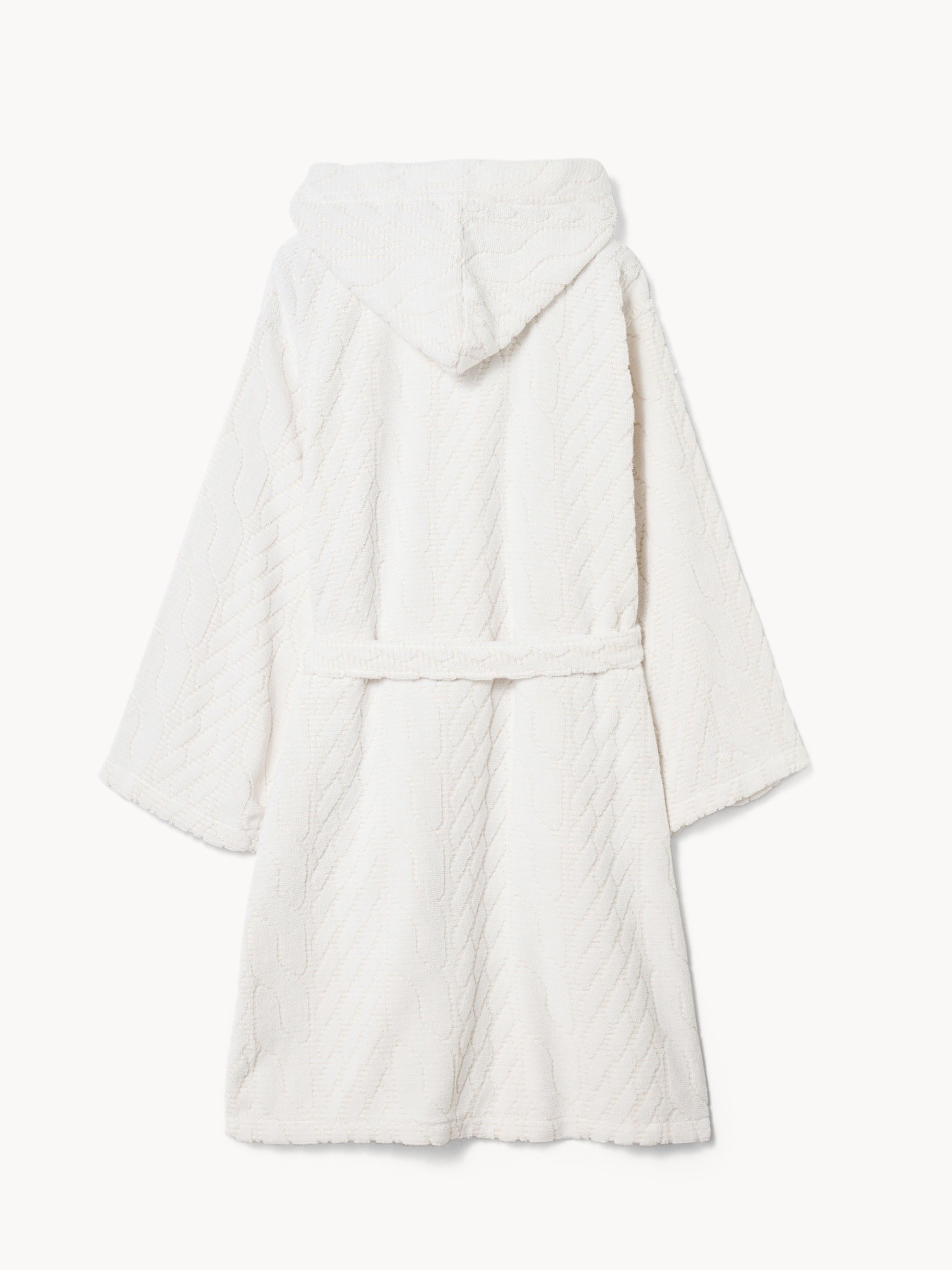 Accappatoio in spugna di puro cotone motivo a treccia, Bianco, large image number 1