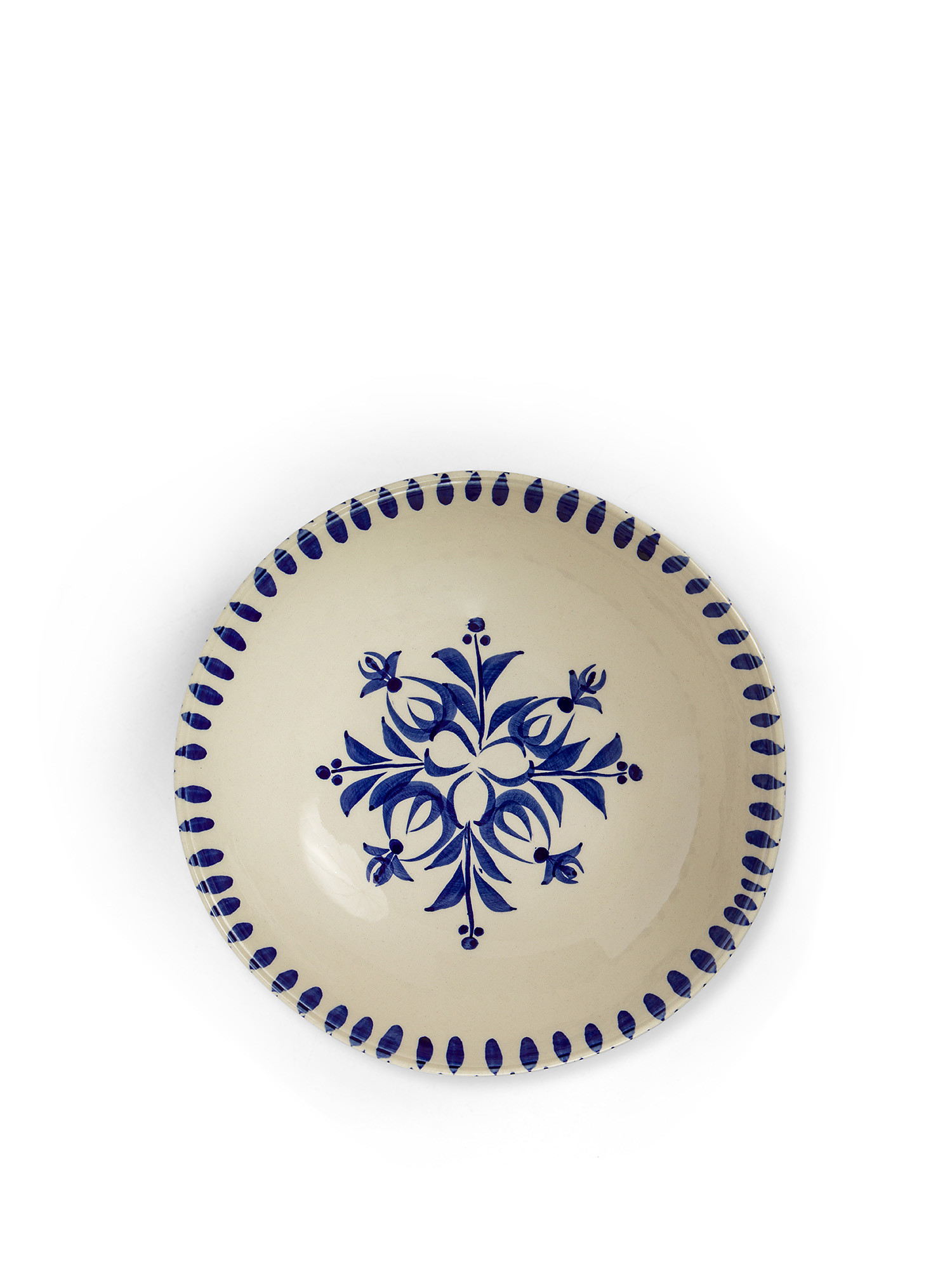 Piatto fondo ceramica motivo fiori, Blu, large image number 1