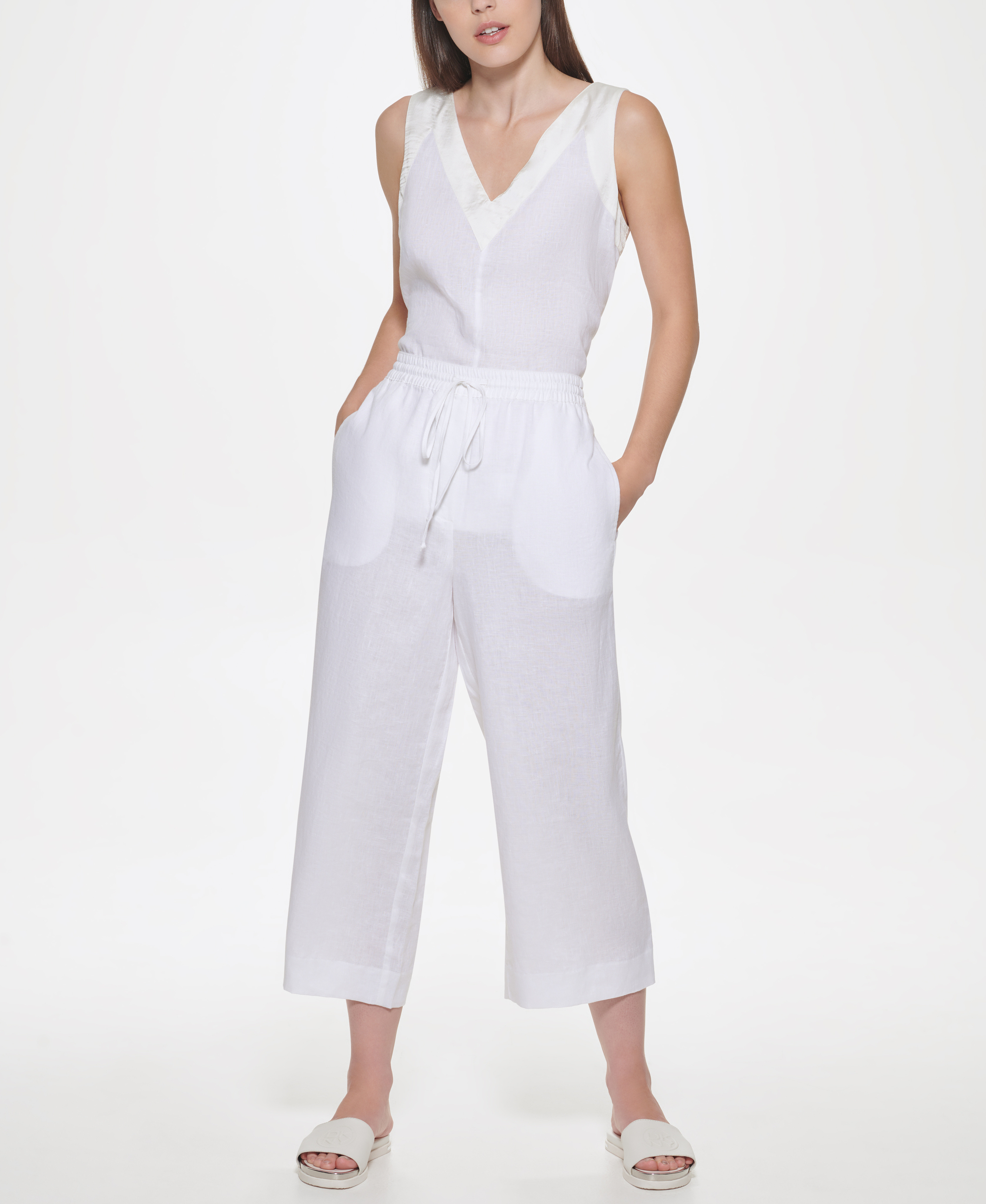 Wide leg linen trousers, White, large image number 5