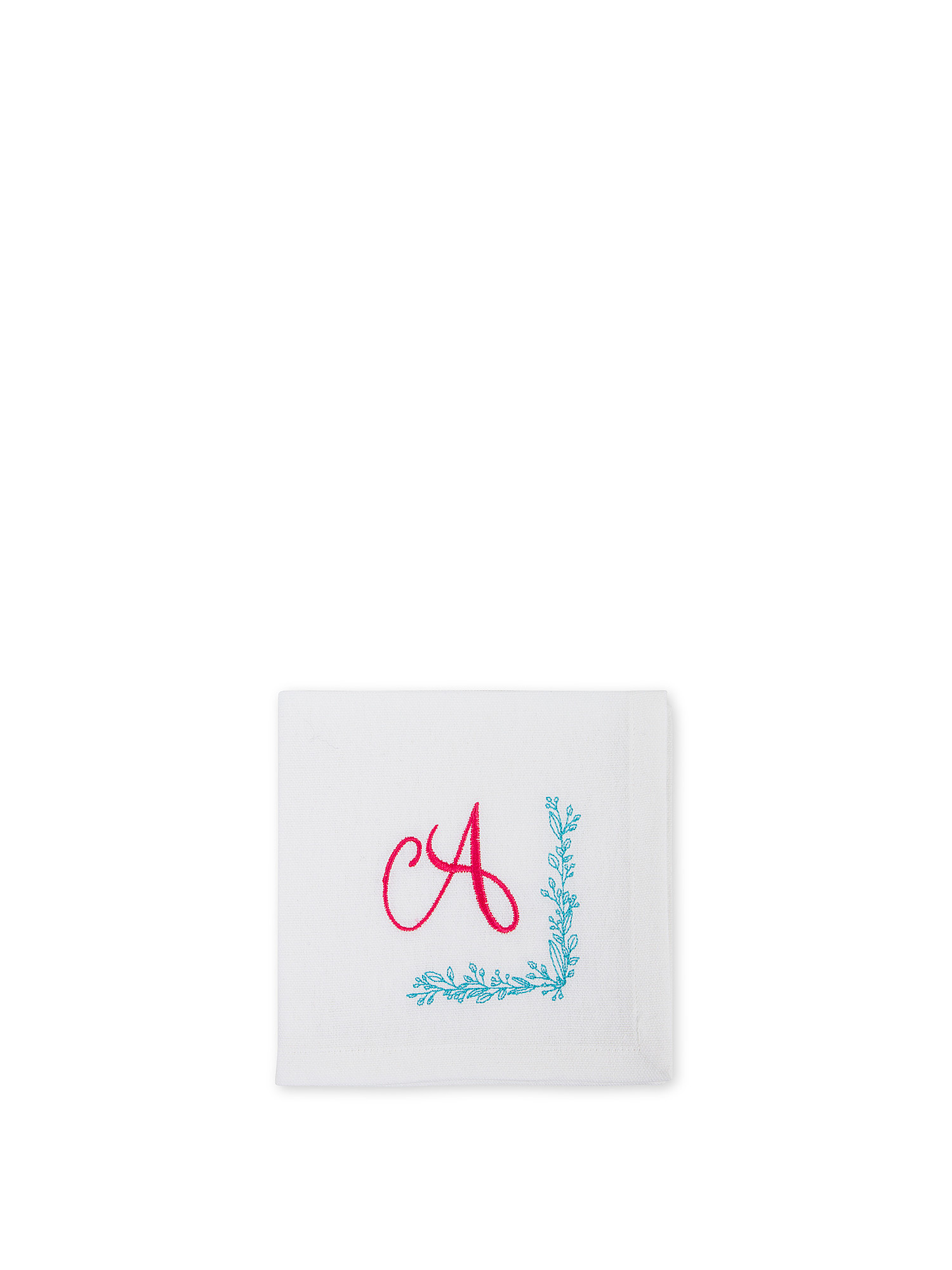 Pure cotton napkin with letter A embroidery, White, large image number 0