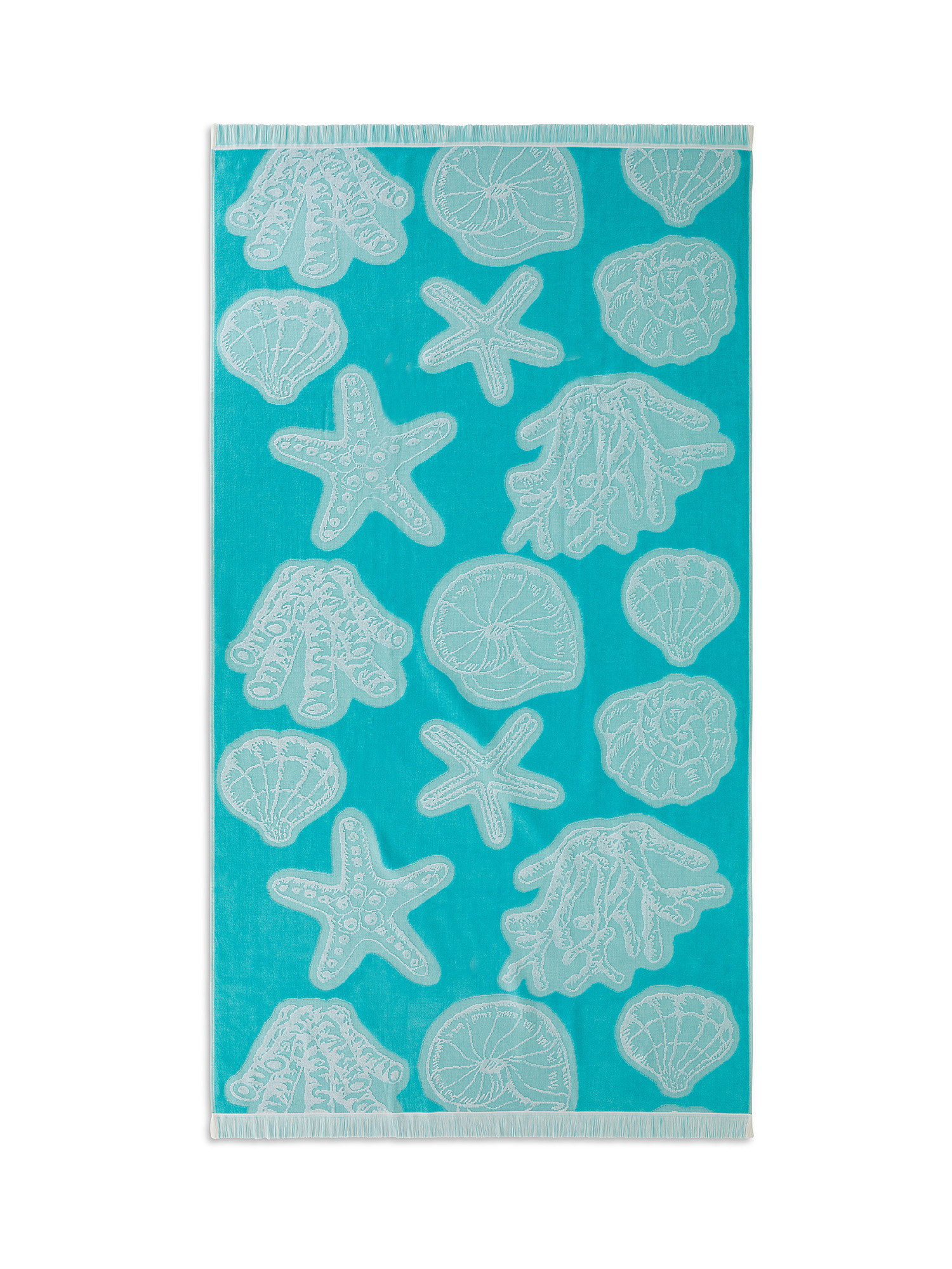 Cotton velor beach towel with marine motif, Teal, large image number 0