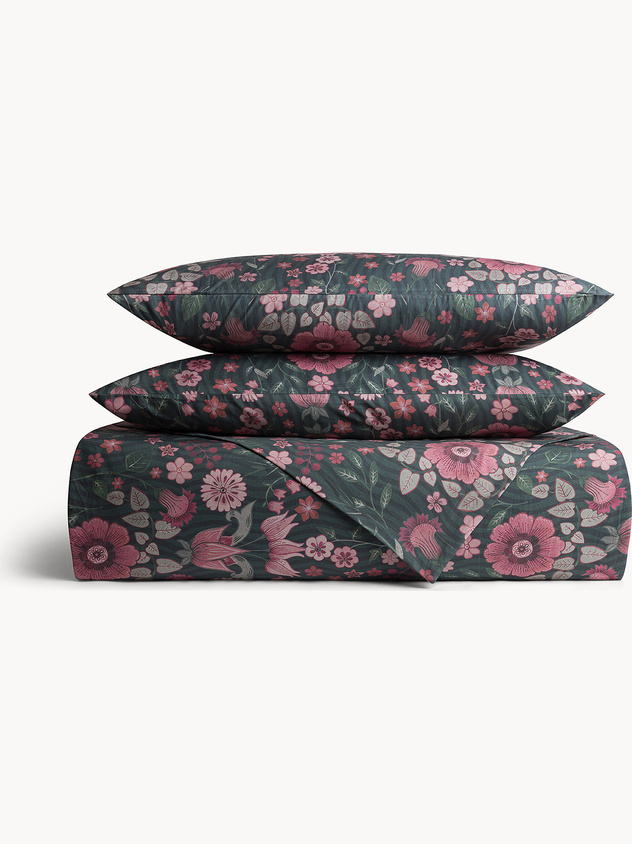 Double-size cotton percale duvet cover with floral print