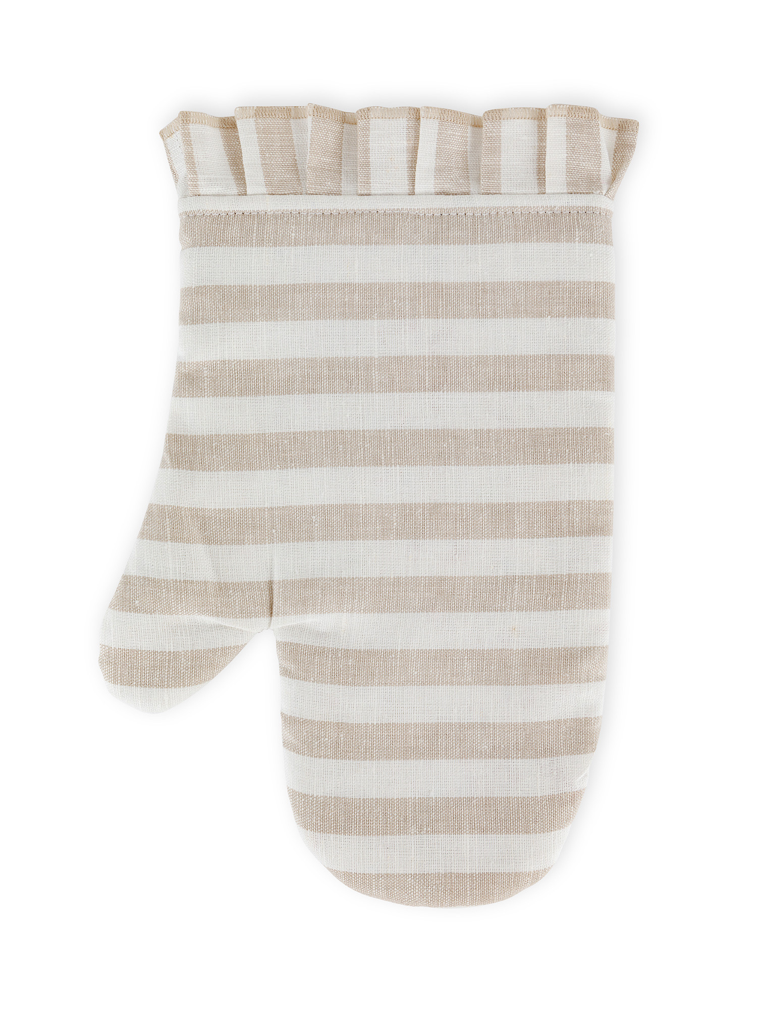 Linen and cotton striped kitchen mitt, Beige, large image number 0