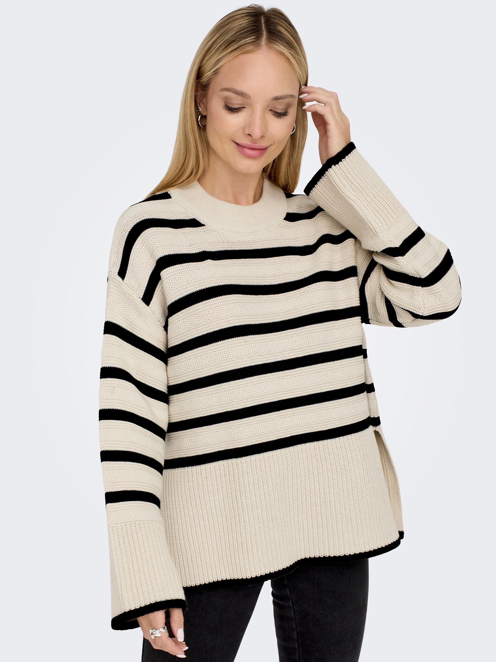 Only - Pullover a righe in misto cotone, Beige, large image number 4