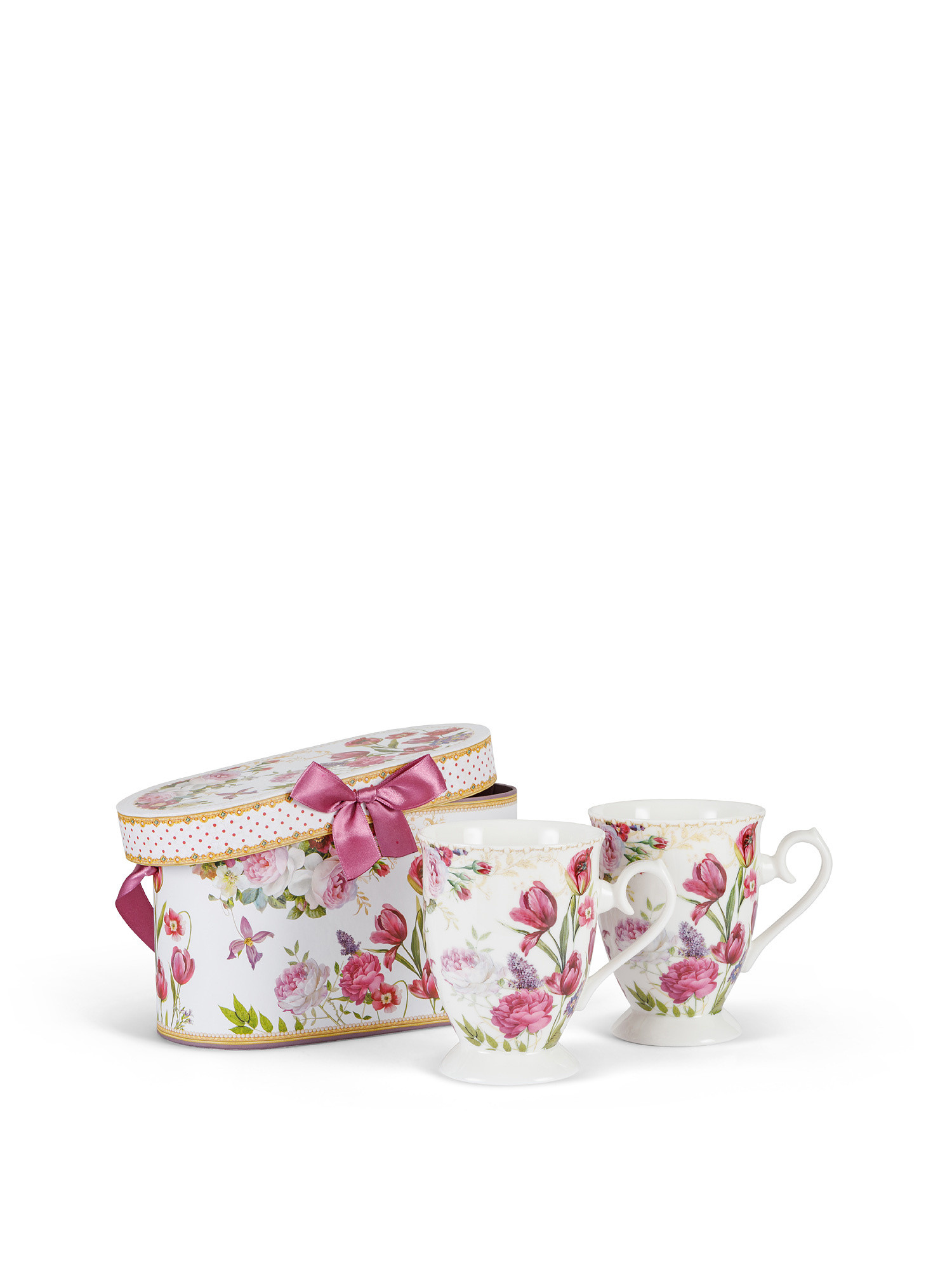 Set of 2 mugs in new bone china with bird motif, Pink, large image number 0