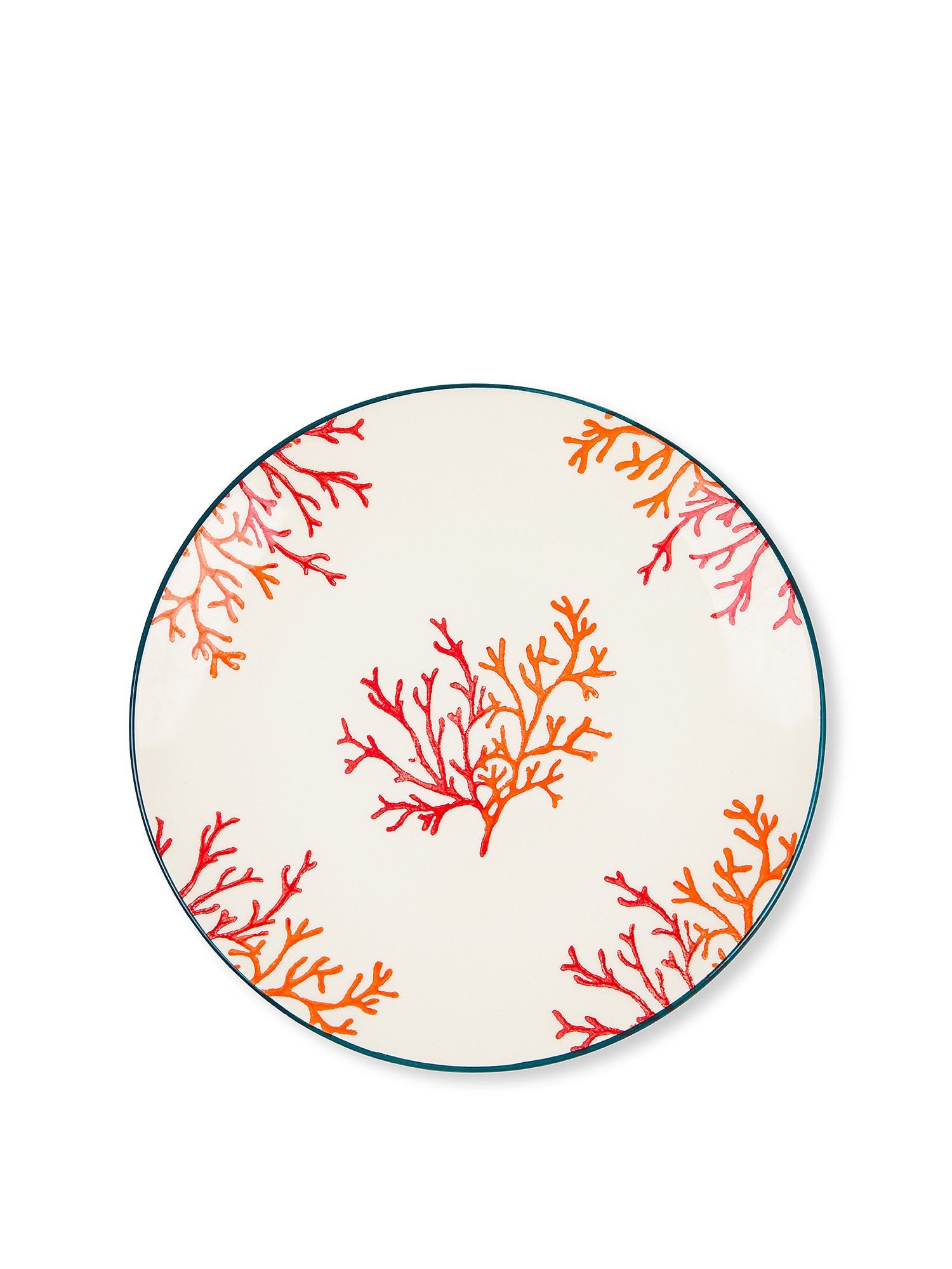 Piatto piano ceramica motivo coralli, Bianco, large image number 0