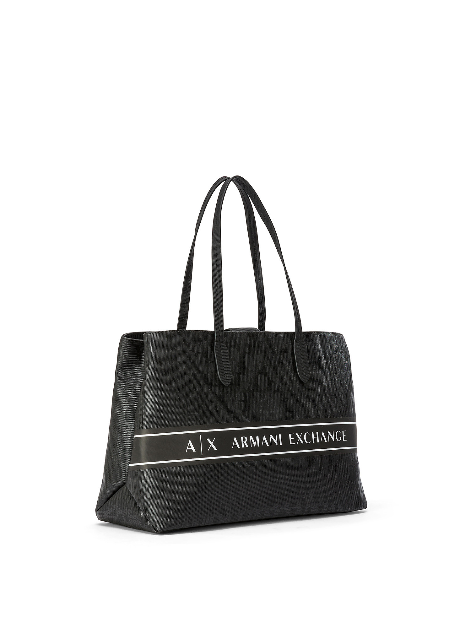 Armani Exchange - Shopper bag con logo all over, Nero, large image number 1