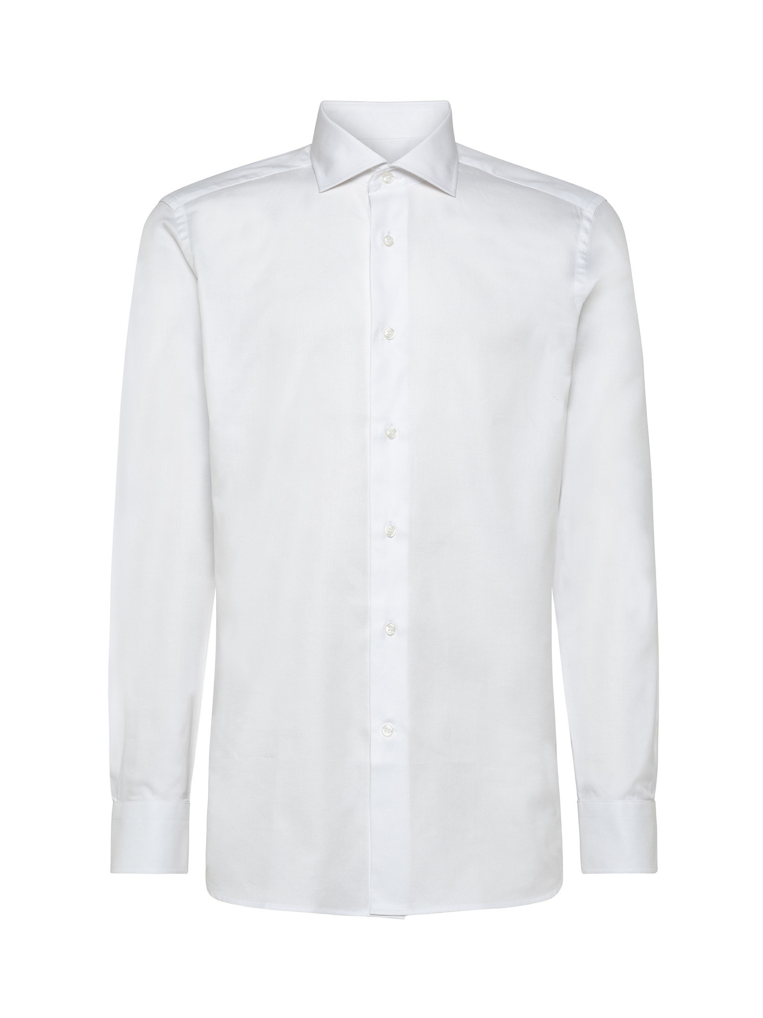 Camicia slim fit in twill di cotone, Bianco, large