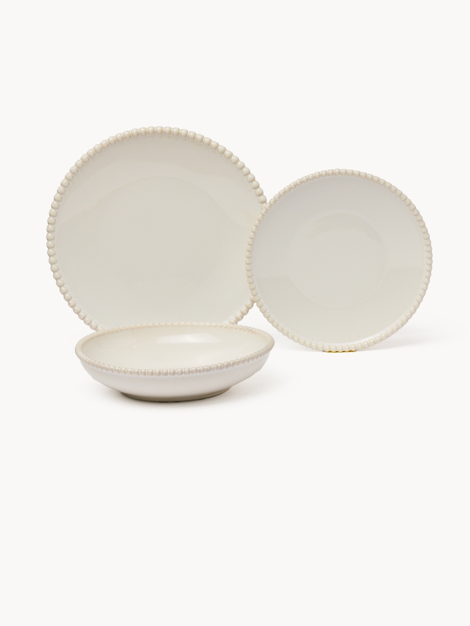 18-piece stoneware dinnerware set with a beaded rim, White Cream, large image number 0