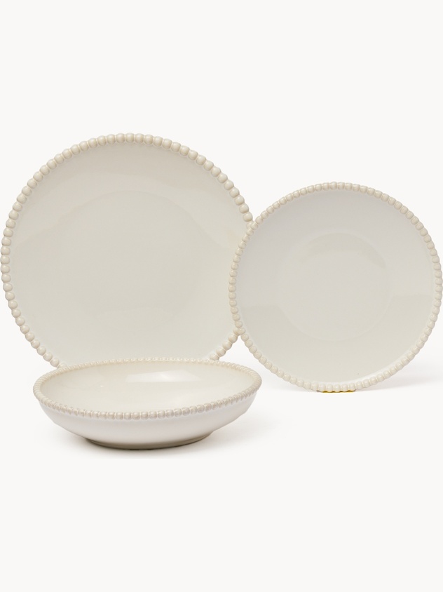 18-piece stoneware dinnerware set with a beaded rim