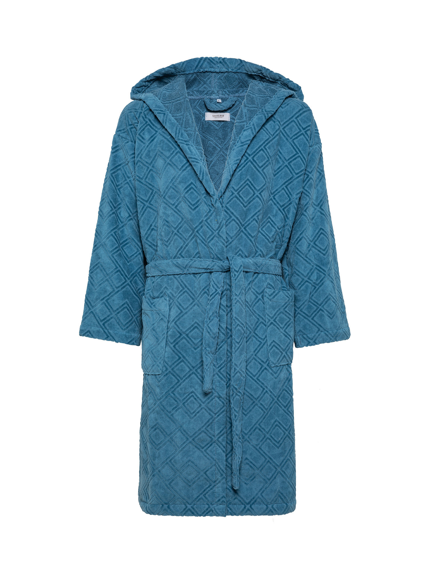 Cotton velor bathrobe with check pattern, Blue, large image number 0