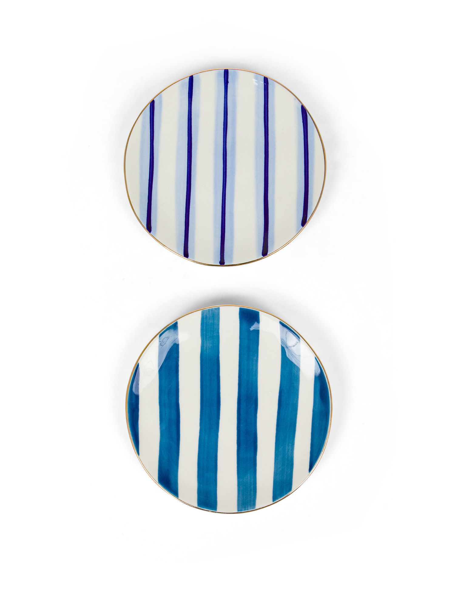 Striped stoneware bread plate, White / Blue, large image number 0