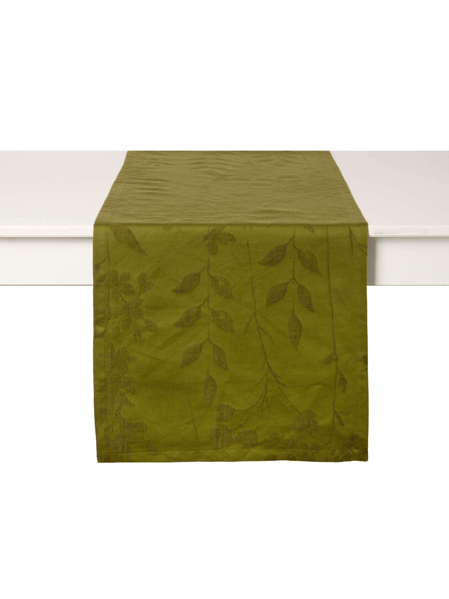 Runner in cotone lino jacquard con motivo floreale, Verde, large image number 1