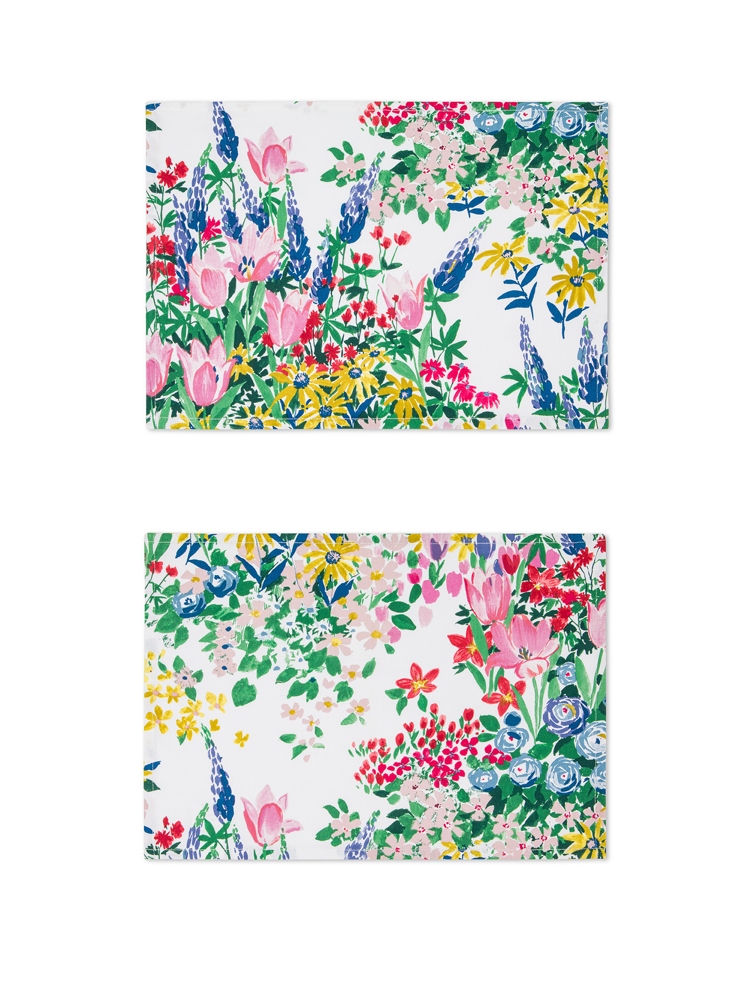 Set of 2 panama cotton placemats with flower print, Multicolor, large image number 0