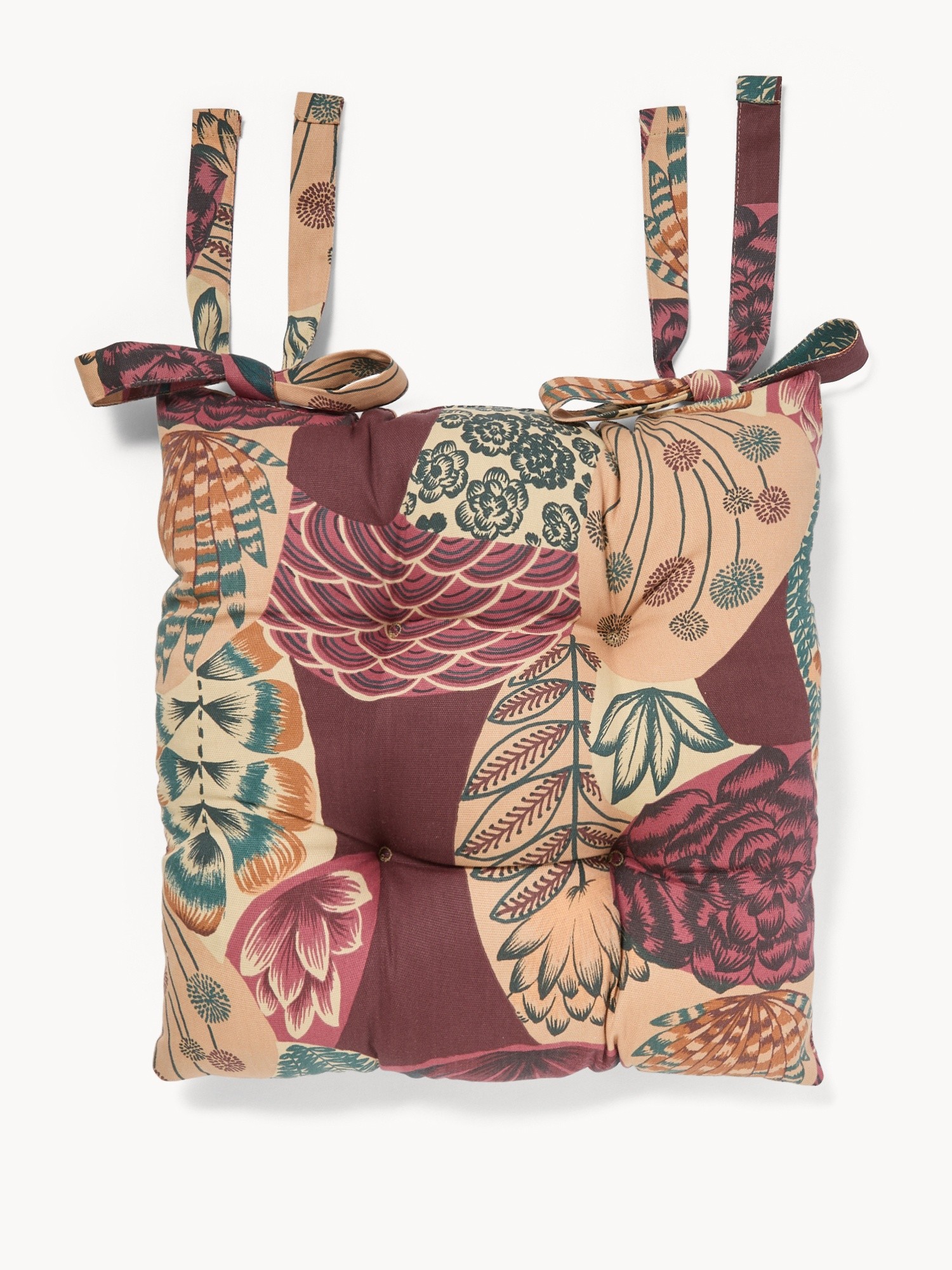 Cuscino da sedia con lacci in panama di cotone con stampa cactus - Prezzo di lancio, Multicolor, large image number 0