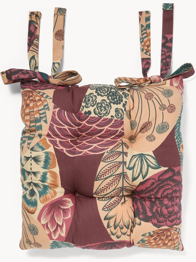 Cuscino da sedia con lacci in panama di cotone con stampa cactus - Prezzo di lancio