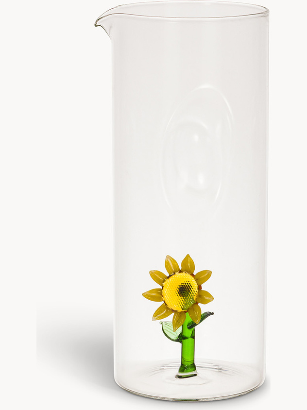 Caraffa in vetro borosilicato dettaglio fiore