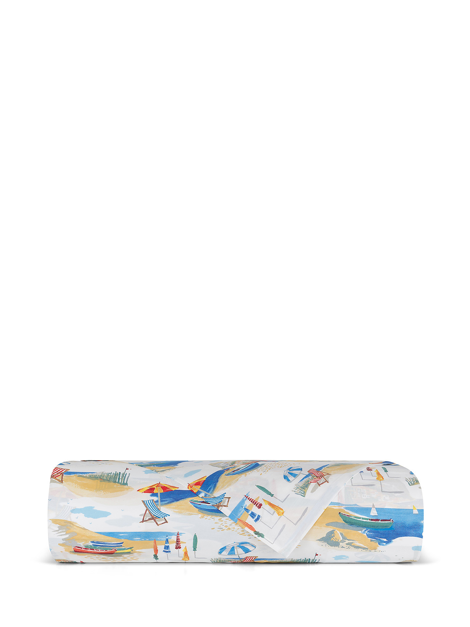 Flat sheet in cotton percale with beach pattern, Multicolor, large image number 1