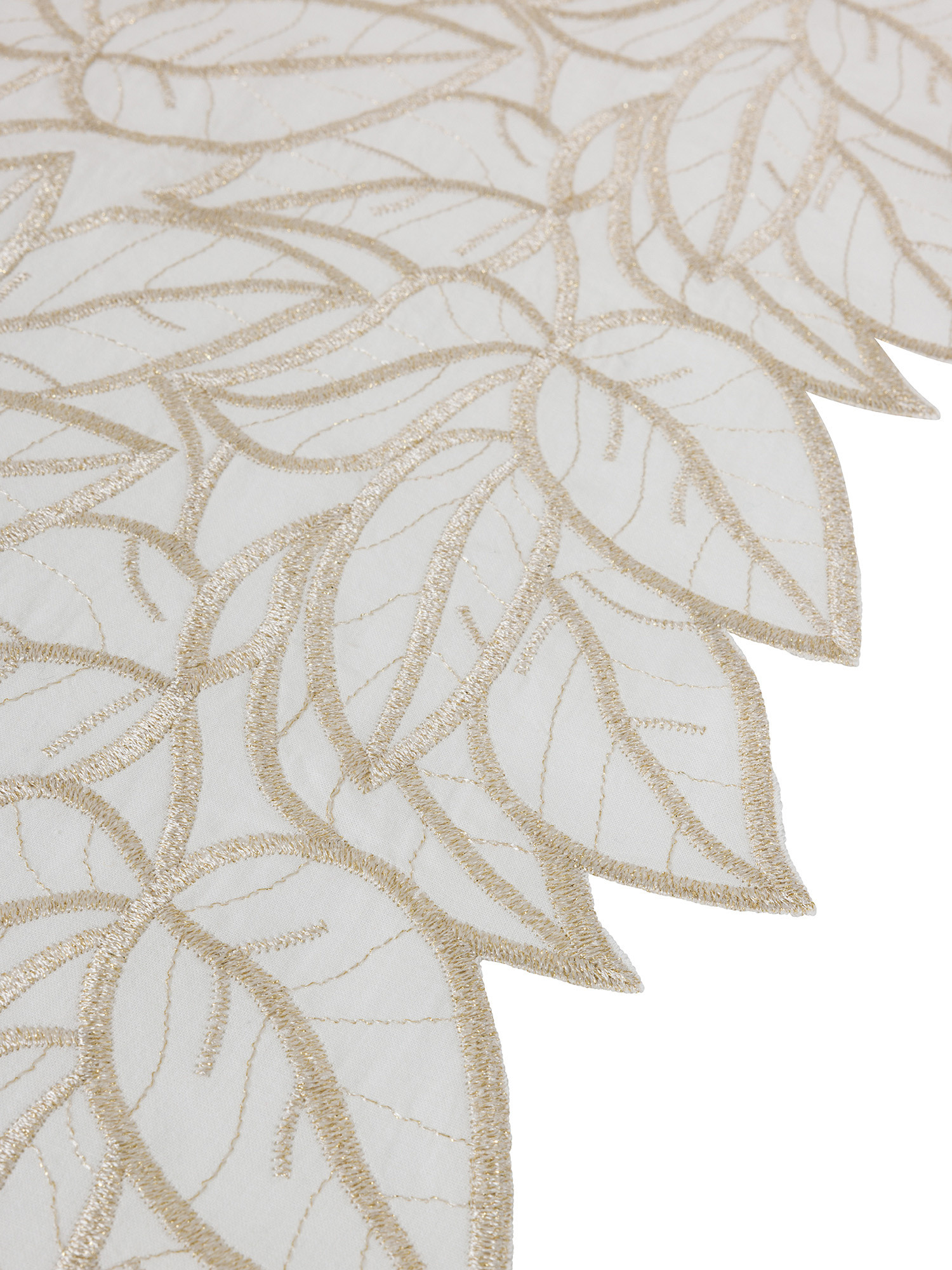 Runner in lino e cotone foglie ricamate, Oro, large image number 1