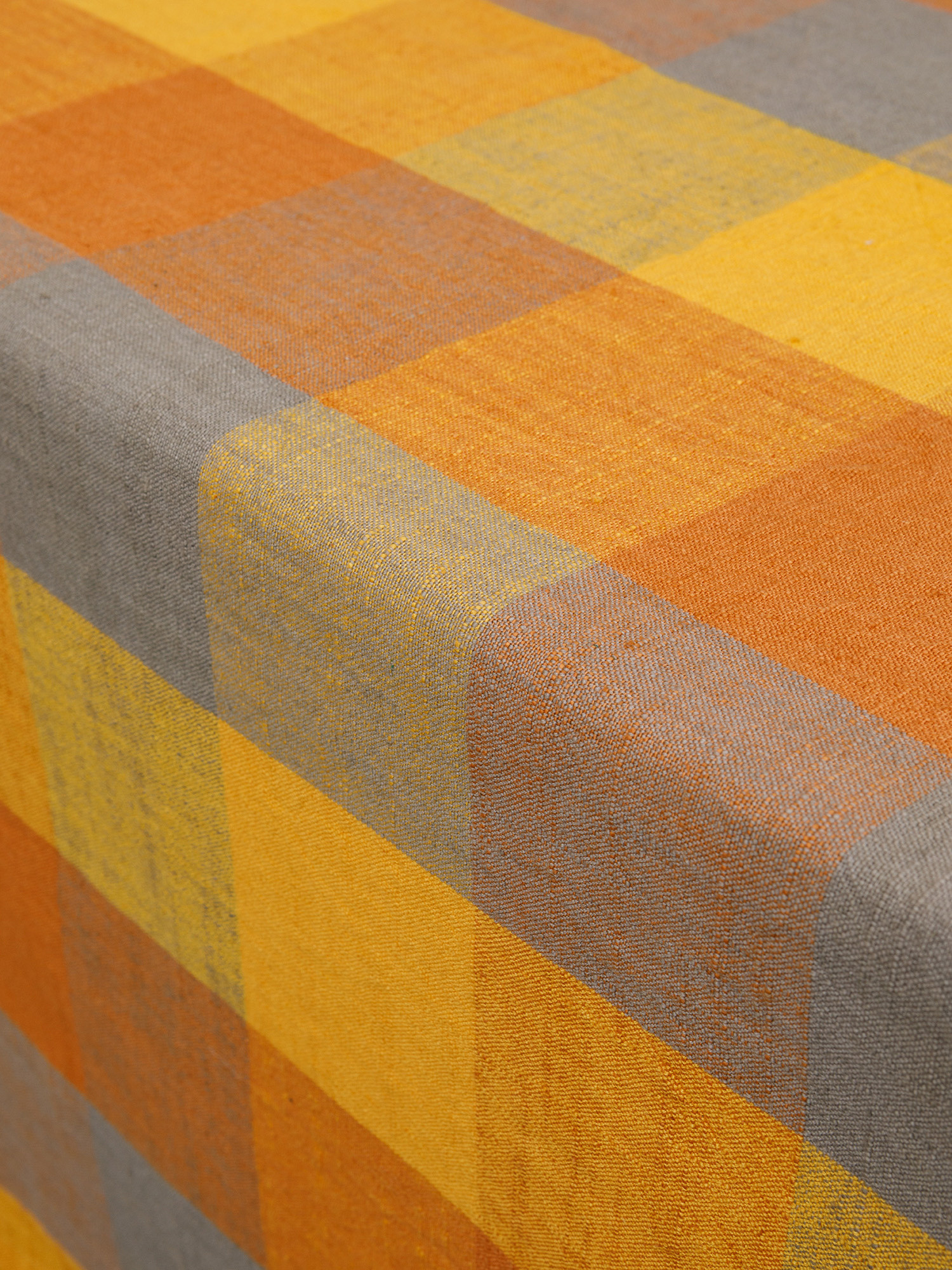 Slub cotton tablecloth with check pattern, Orange, large image number 1