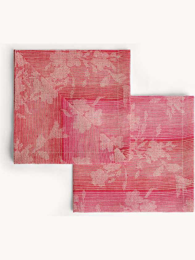 Set of 2 pure linen napkins with floral pattern