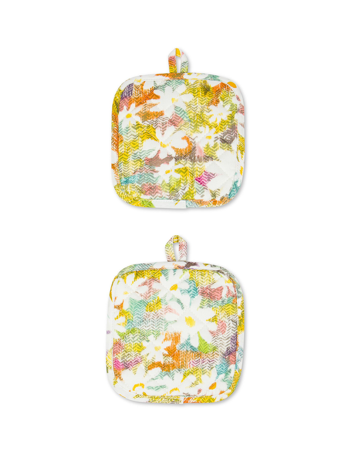 Set of 2 daisy print cotton pot holders, Multicolor, large image number 0
