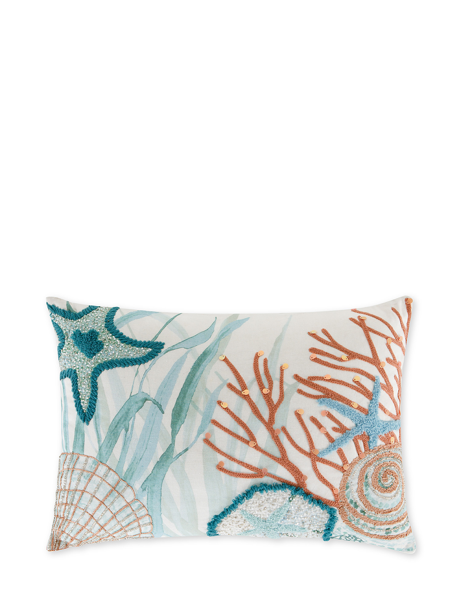 Coral embroidery cushion 35x50cm, White, large image number 0