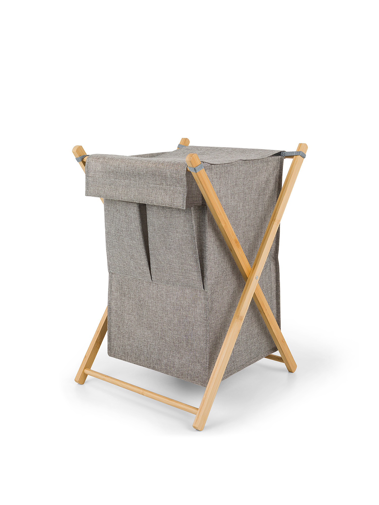 Woven and bamboo laundry basket, Grey, large image number 0