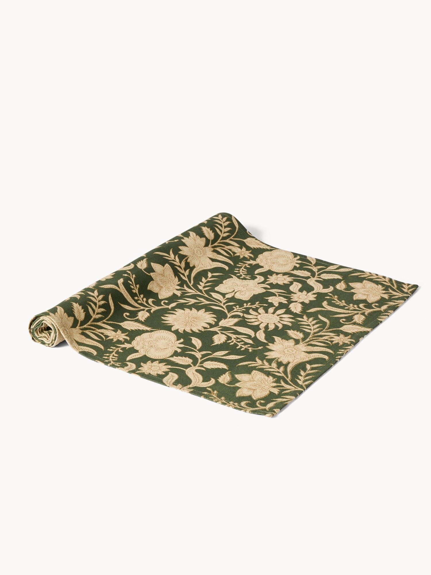 Runner in puro cotone con stampa manuale e dettagli d'oro, Verde, large image number 0