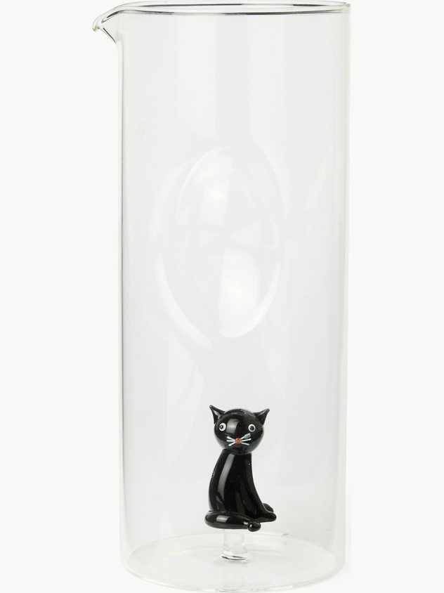 Borosilicate glass carafe with cat detail