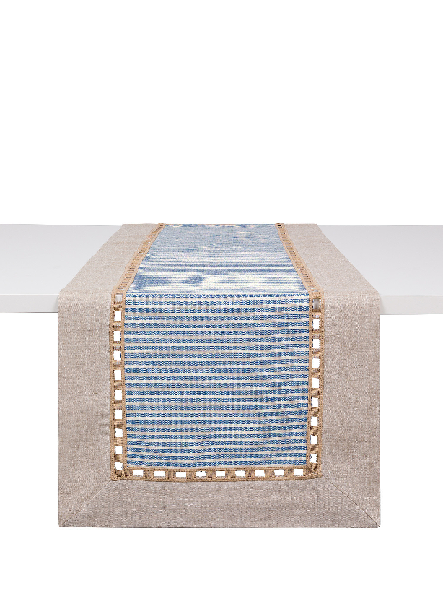 Cotton and linen runner, with lace., Natural, large image number 0