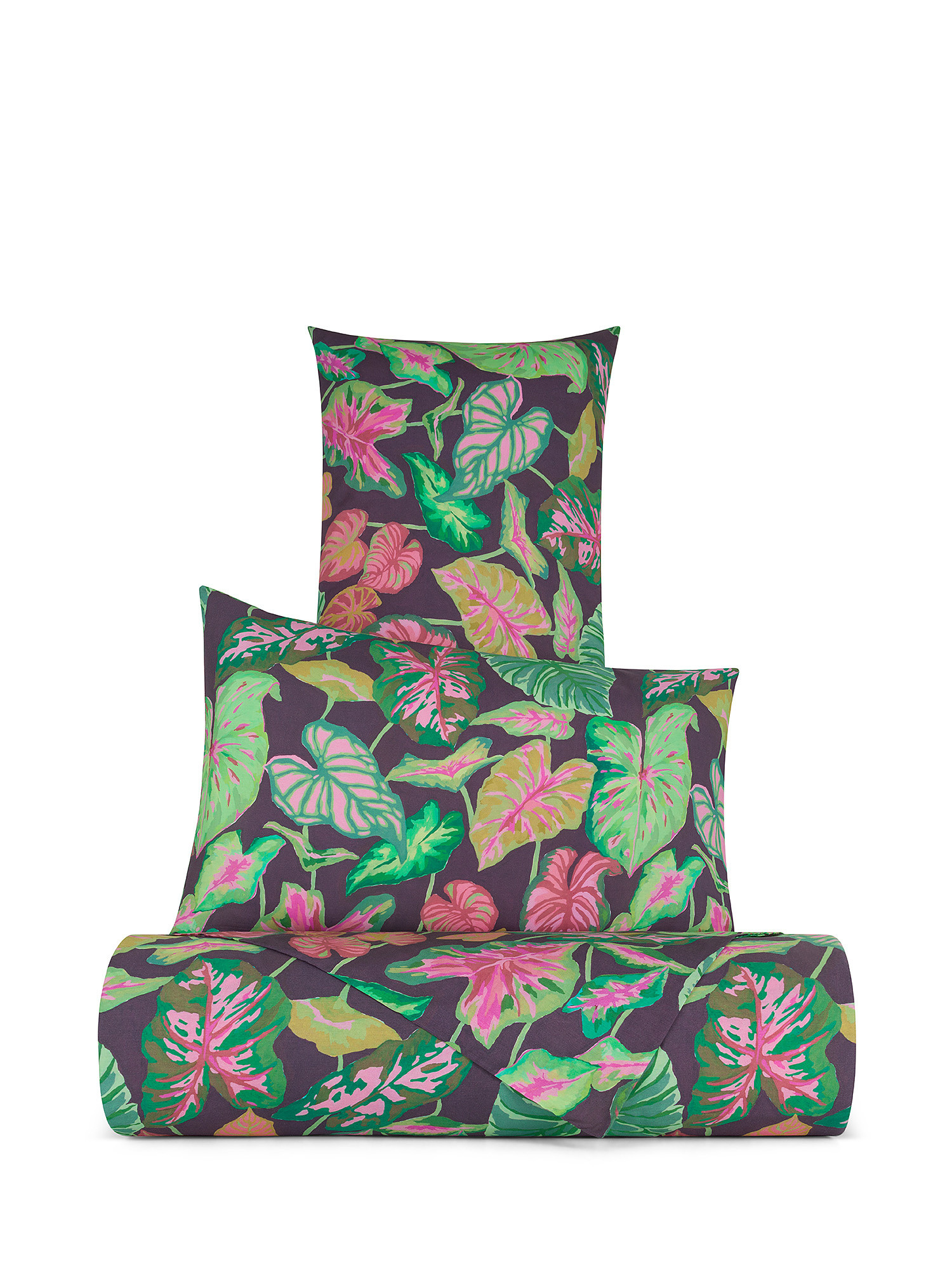 Leaf print cotton percale duvet cover set, Multicolor, large image number 0