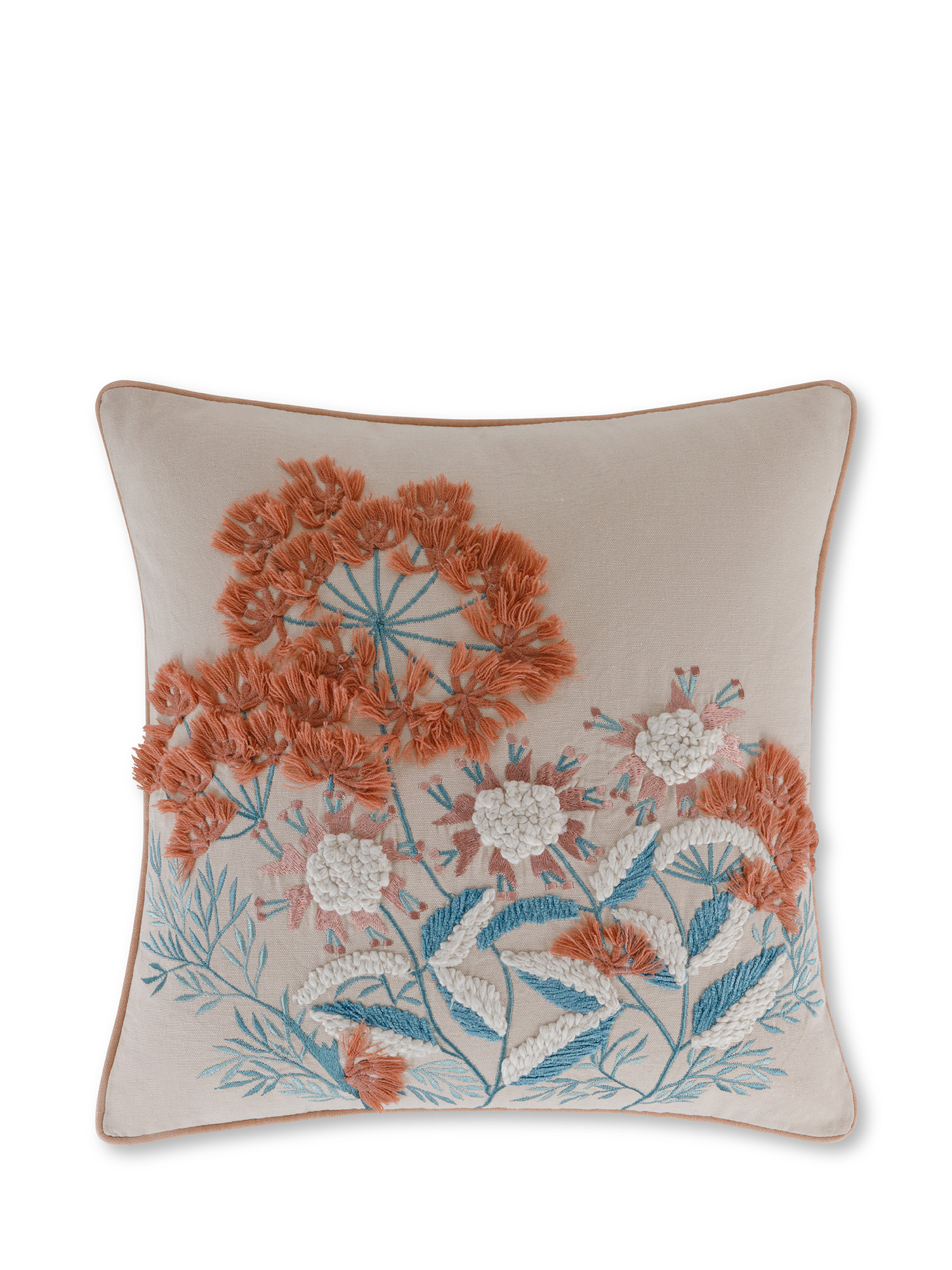 Cushion with flowers embroidered in relief 45x45 cm, Light Pink, large image number 0