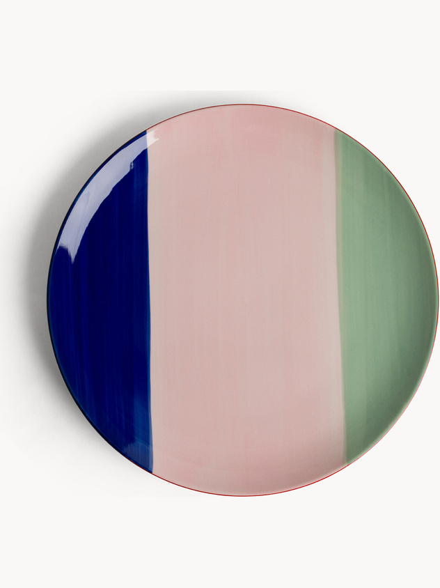 Piatto piano in ceramica a righe colorate